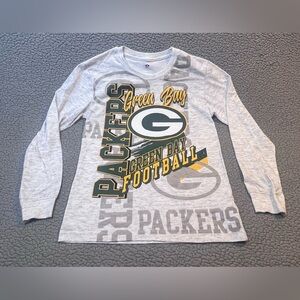 NFL Green Bay Packers Long Sleeve Shirt Boys Size Medium 10-12 Gray And Green